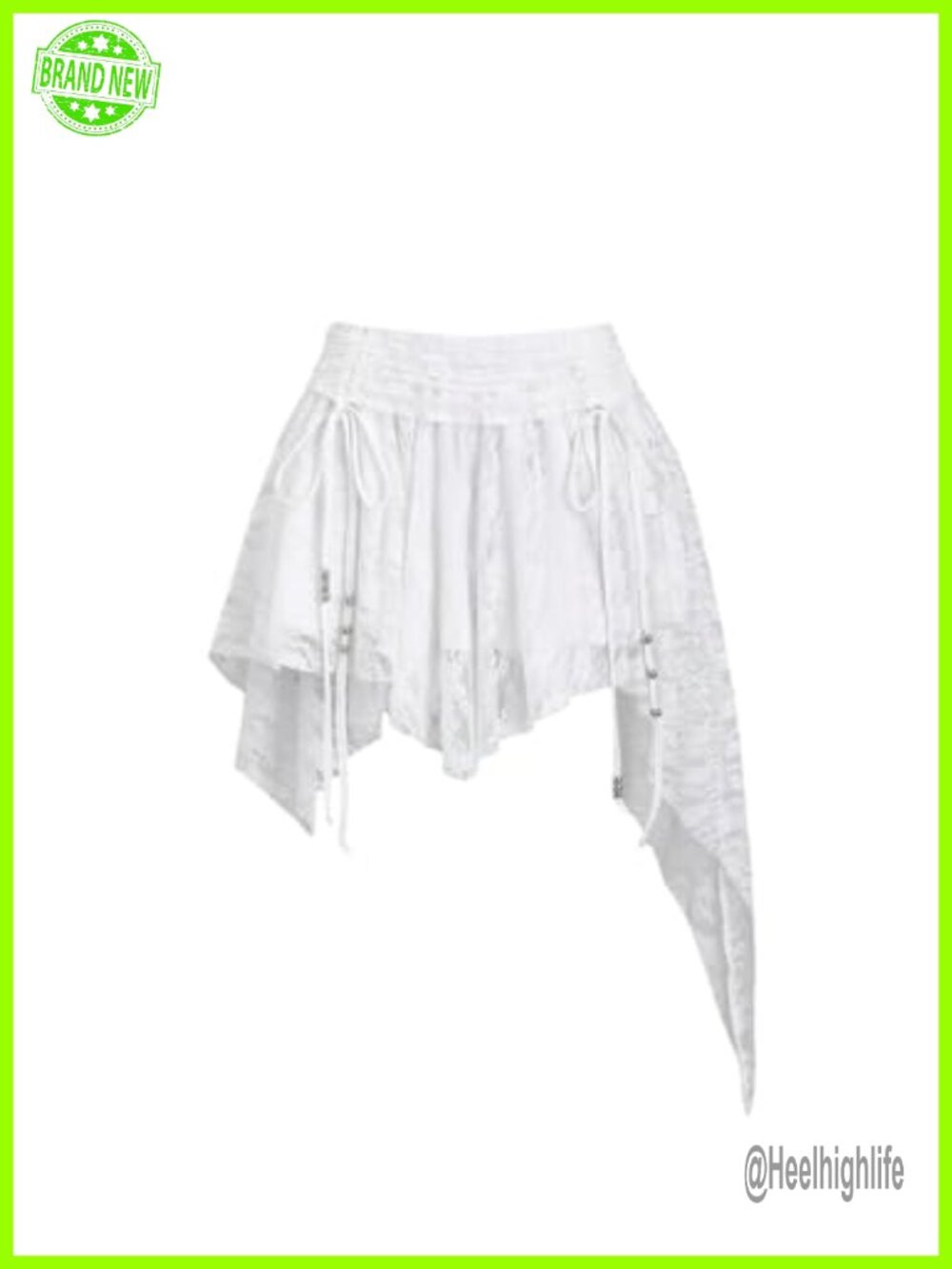 Women's Lace Handkerchief Asymmetrical Ruffle Skirt Drawstring Ruched